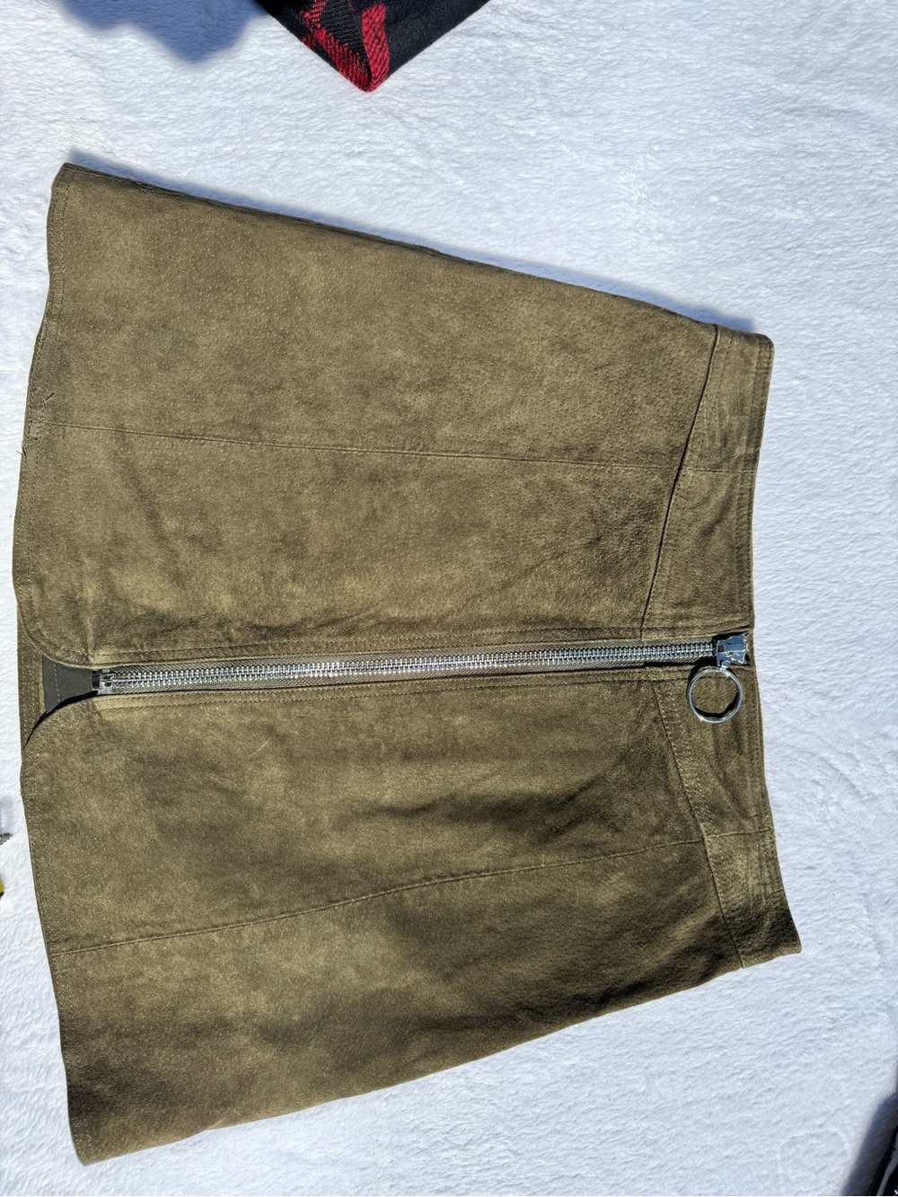 Zara Woman Olive Green Suede-Look Mini Skirt with Front Zip